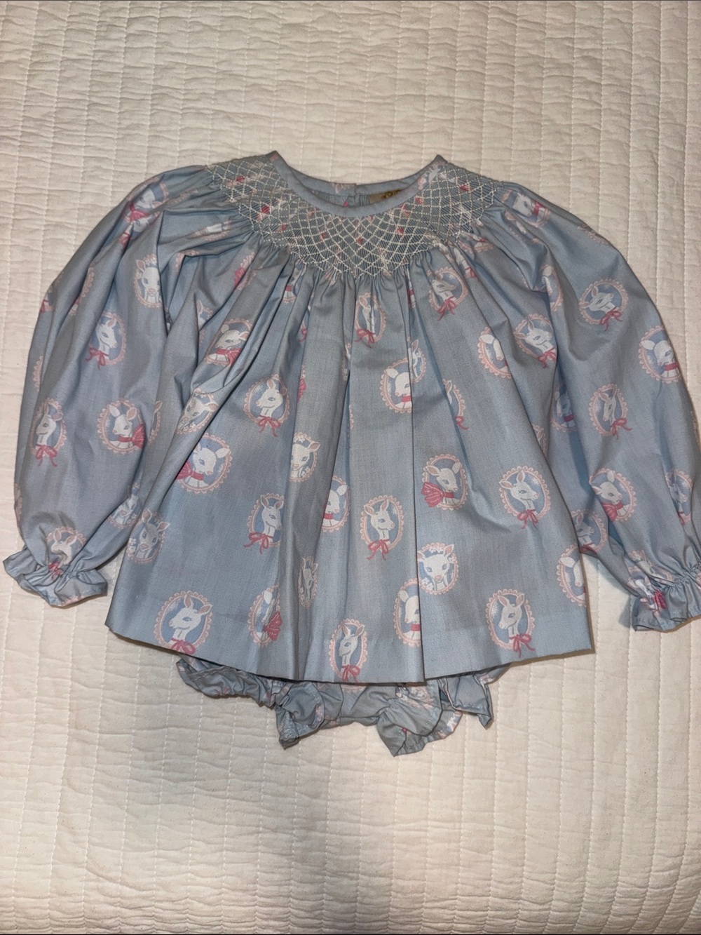 EUC TBBC Light Blue Pink and White Smocked Lamb Detail Set Size 2T